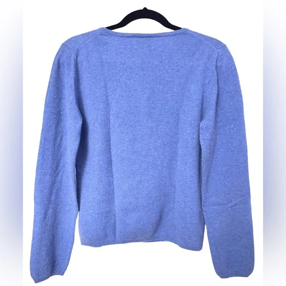 Qi 100% Cashmere Basic Long Sleeve Blue Sweater Size X-Large - Picture 2 of 10